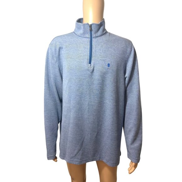 Izod Saltwater Mens Shirt L Blue Long Sleeve Pullover 1/4 Zip Mock Neck Relaxed - Picture 1 of 11